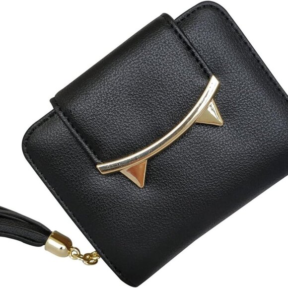 Small Black Wallet for Women Leather Cat Coin Purse Card Holder Gifts - Picture 1 of 7